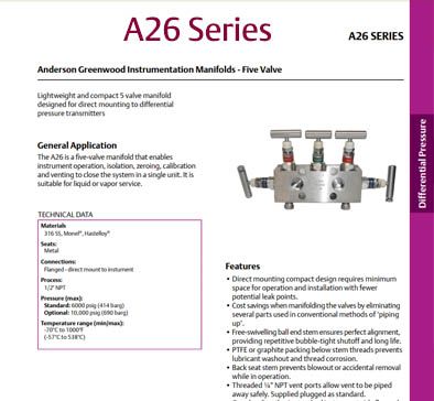 AGI A26 5 Valve DP Manifolds
